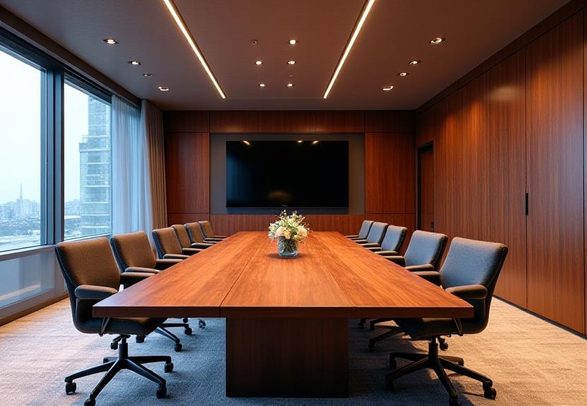 Sala de conferencias con instalaciones de madera personalizadas